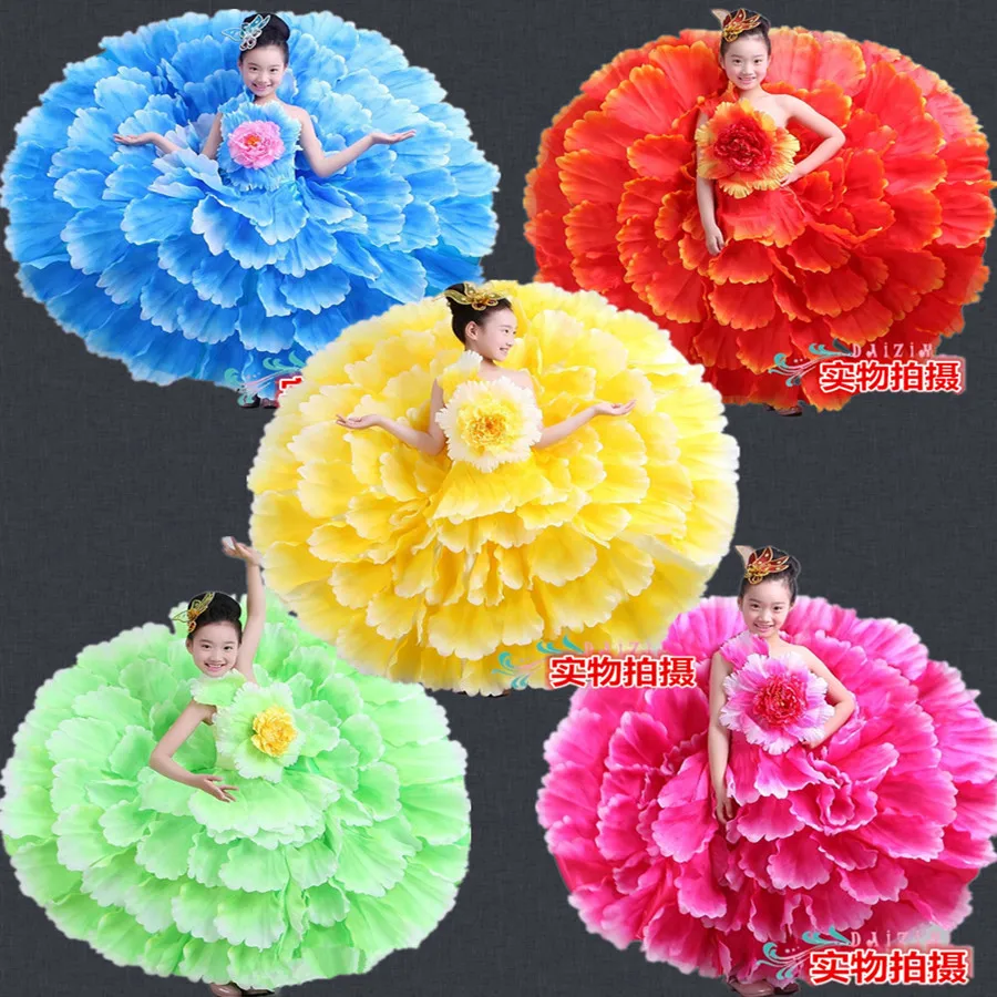 Детский танцевальный костюм, расширенная юбка, костюм, современная танцевальная одежда, юбка с лепестками, платье для испанского фламенко 540 720