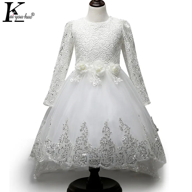 Детская одежда Новые Детские платья для девочек, кружевные осенние вечерние платья с длинными рукавами свадебное платье принцессы с бантом vestido infantil