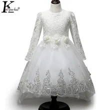 Детская одежда Новые Детские платья для девочек, кружевные осенние вечерние платья с длинными рукавами свадебное платье принцессы с бантом vestido infantil