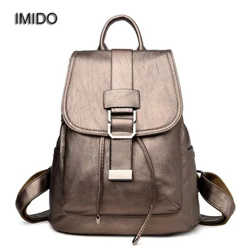 

IMIDO 2018 Brand Designer Backpack Red PU Leather Backpacks for Women Backbag School Shoulder bags girls mochila feminina SLD120