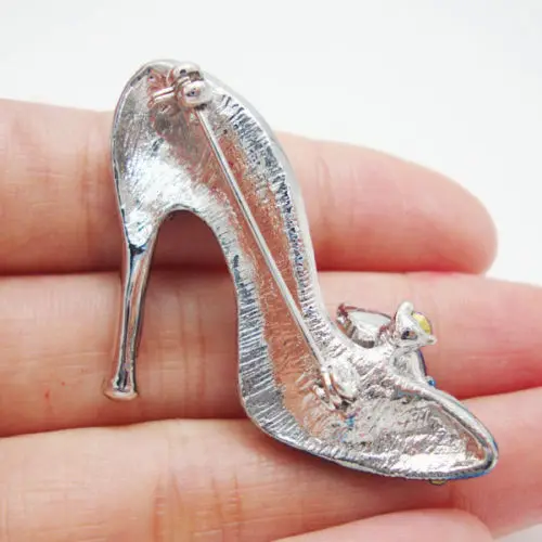 Fashion Style Silver Tone High-Heel Shoe Broche Pin Clair AB Strass Cristal