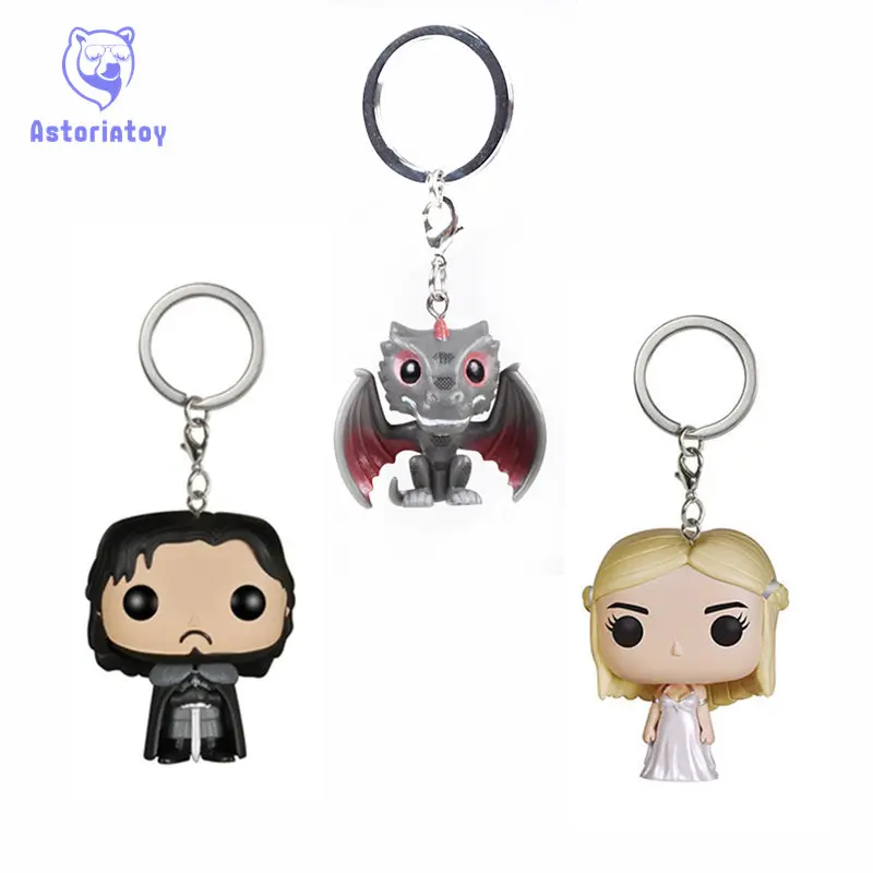 

Keychain Game of Thrones Jon Snow Daenerys Targaryen Drogon action figure Bobble Head Q Edition no box for Car Decoration