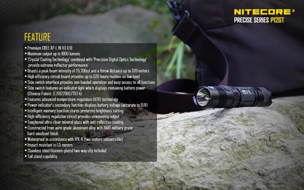 Nitecore P12GT фонарик с nitecore Nl189 3400 мАч 18650 батареи 7 режимов CREE XP-L Hi V3 LED 1000 люмен 320 м Луч расстояние