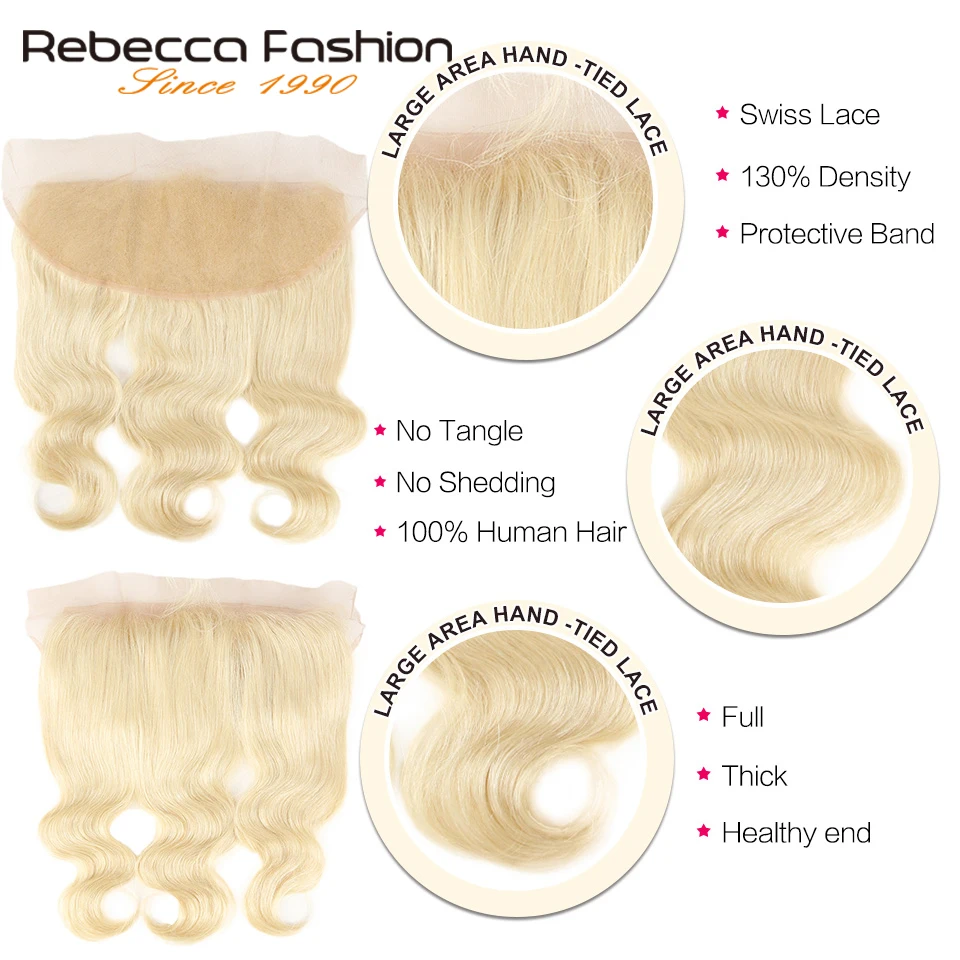 Rebecca 613 блонд пряди с фронтальной малазийской Remy блонд человеческие волосы объемная волна 3 пряди с фронтальной кружевной застежкой