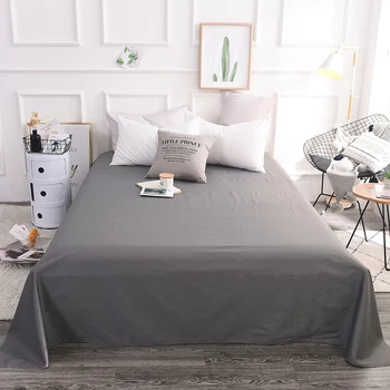 

100% Cotton Pure Color Flat Sheet Bedding Set Bed Linens Fitted Sheet Queen/ King Size Gray Black White Bed Set40