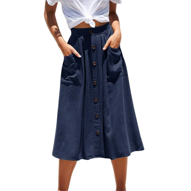 SHUJIN Для женщин Винтаж юбка летние Повседневное кнопки дизайн пляжные юбки Для женщин детские модные повседневные однотонные штаны с карманами уличная длинная юбка - Цвет: C3