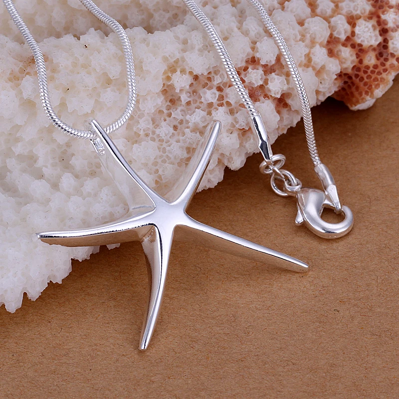 Free Shipping  Silver fashion jewelry  silver  Starfish necklace for women, silver plated necklace animal pendant chains