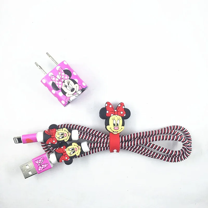 

10set Cartoon Cable Winder DIY Charger stickers 1.4M Spiral Protective Cord Protection Sleeve For iphone 5 6 6s 7
