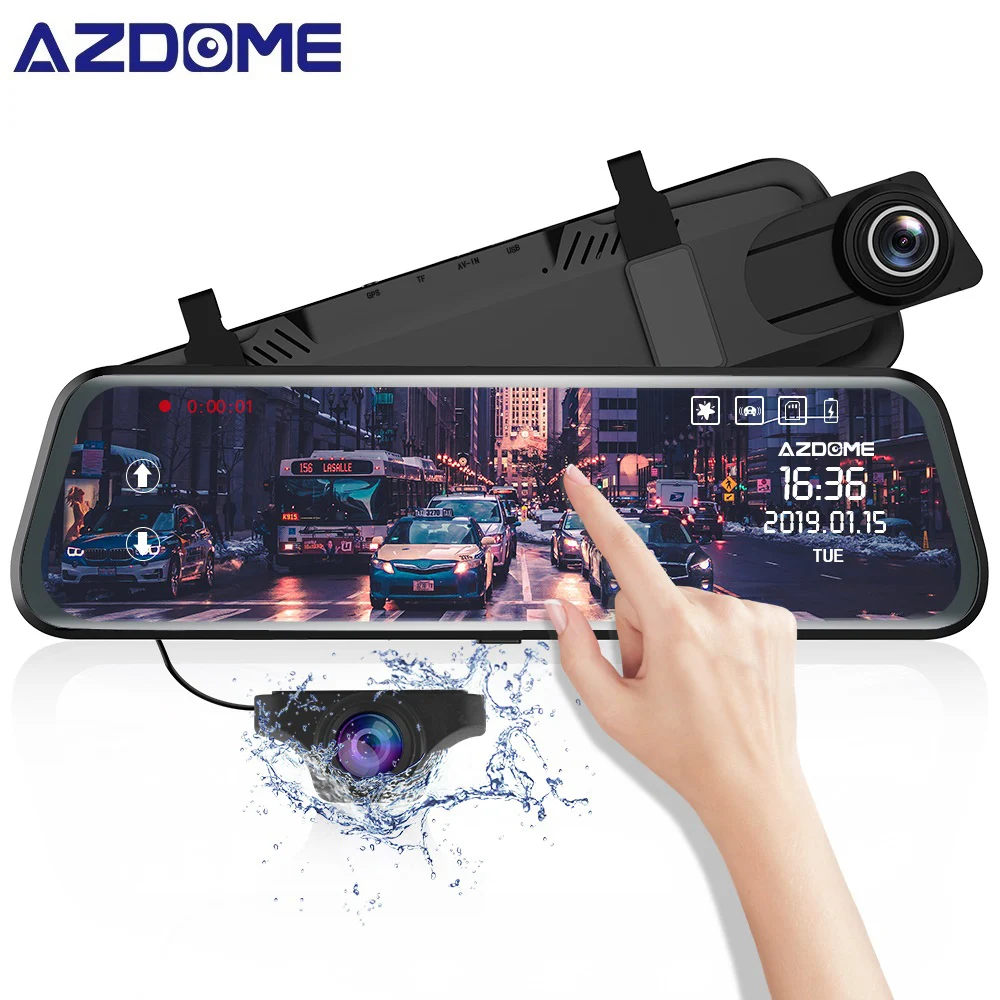 

AZDOME PG02 Car Dash Cam 1080P 720P 10" Mirror Full Dual Lens Car DVR Streaming Media Night Vision Video Autoregistrator