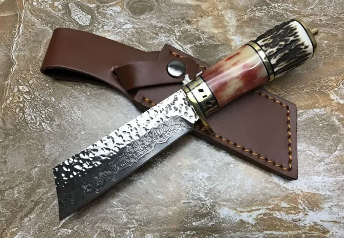 Купить Коллекция кованой Дамаск Охота Ножи для шашлыков, рога тактический фиксированным Ножи, кемпинг выживания Ножи.