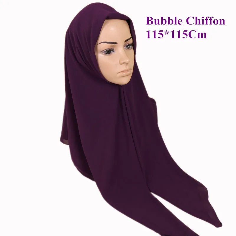 115*115Cm Plain Square Bubble Chiffon Instant Hijab Shawl Lady Summer Beach Scarves and Wraps Headband Foulards Muslim Sjaal