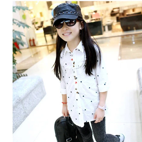 

Girls Blouses Full Sleeve Polka Dot Long Kids Shirts For Girls Children Clothing Spring Autumn Cotton T-Shirts 3 5 7 9 11 Years