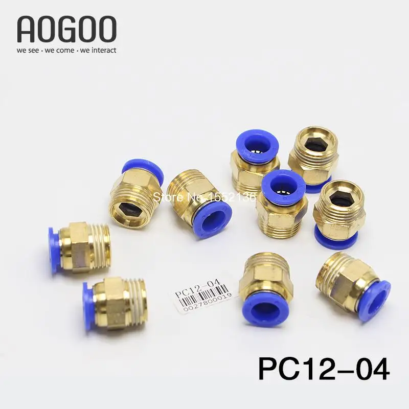 

10Pcs/lot PC12-04 Tube 12mm Thread Straight Throught 1/2" Pneumatic Pipe Fitting tube connector