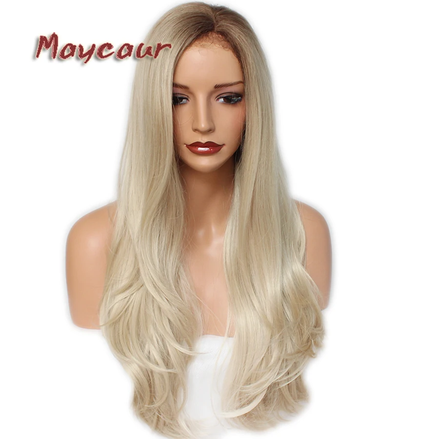 

#4 Blonde Ombre Color Long Straight Wig with Natural Hairline Synthetic Lace Front Wigs for Women Glueless Straight Lace Wig