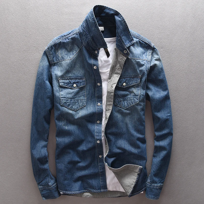 Achat Italie Marque Suehaiwe Style Moderne de 100% Coton Bleu Denim Chemise Homme Mince Décontracté Hommes Chemise Mode Jeans Chemises Pour Hommes nuisette