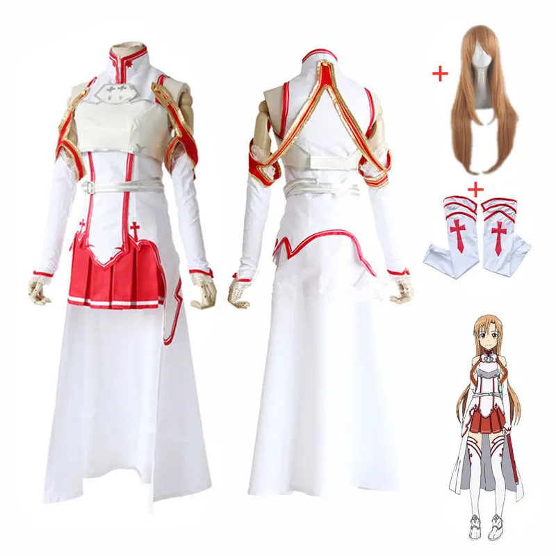 

DM COS Anime Sword Art Online Asuna Yuuki Dress Cosplay Costume Uniform Halloween SAO Asuna Battle Suit Set with Wig