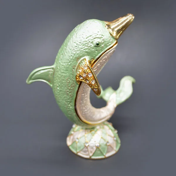 

QIFU Unique Handmade Dolphin sculpture metal enamel small jewelry box for Souvenir gifts