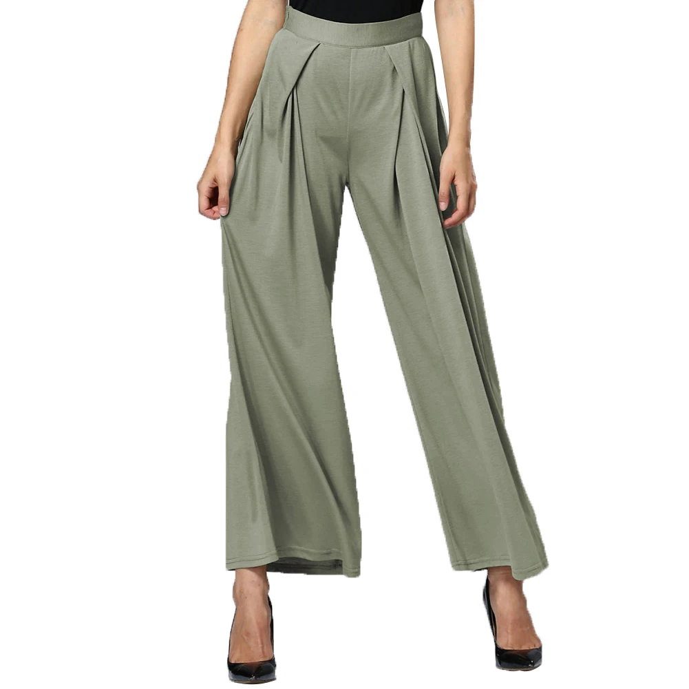 2017 Fashion Wide Leg Pants Casual Loose Solid Color Lady Zipper Long