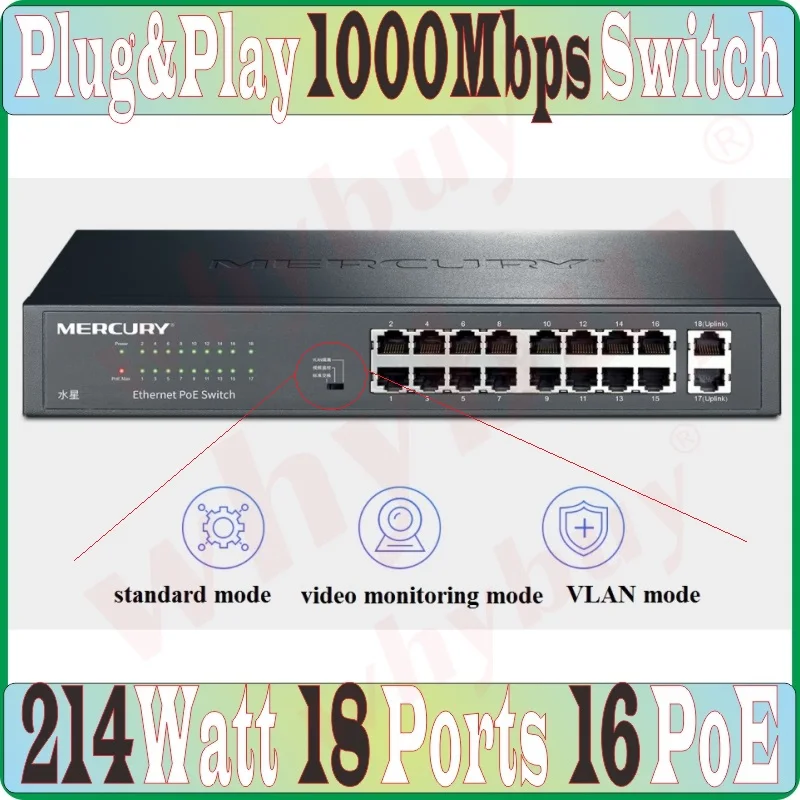 Max PoE 214 W 18 портов переключатель питания по сети Ethernet RJ45 сетевой коммутатор Plug& Play 18 портов 16 poe 214 Вт 1000 Мбит/с переключатель виртуальной локальной компьютерной сети IEEE802.3af/at