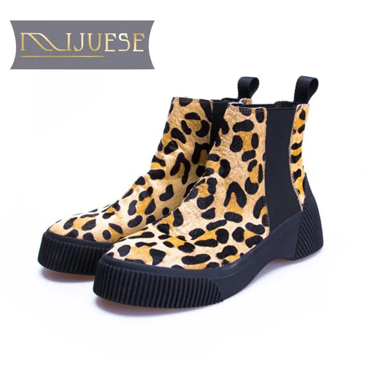 

MLJUESE 2019 women ankle boots horsehair slip on winter short plush leopard color women boots women Chelsea boots