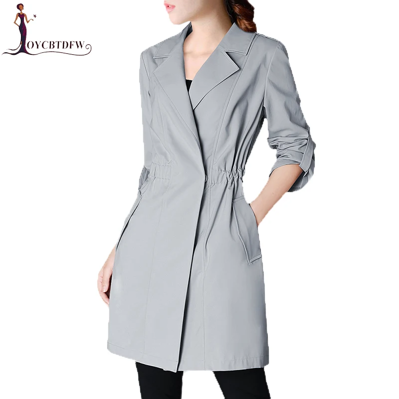Spring Plus Size S 3XL Solid Color Women Double breasted Trench Coat