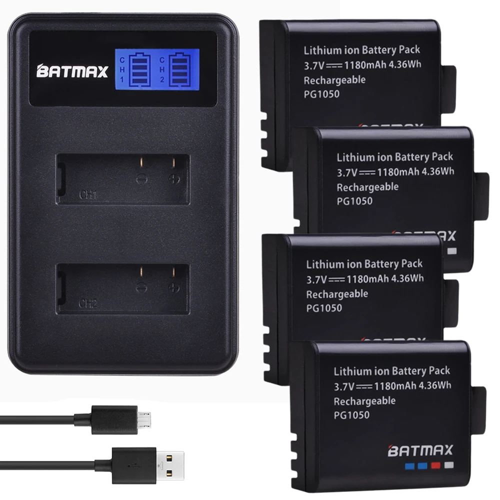 Литий ионный аккумулятор Batmax 4 шт. 1180 мАч PG1050 + зарядное устройство с двумя USB