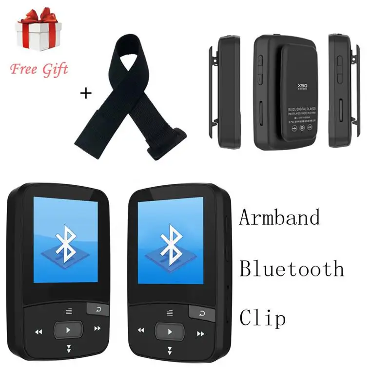 Мини-музыкальный плеер ruidu X50 с Bluetooth и поддержкой экрана с зажимом, fm-радио, запись, электронная книга, часы, шагомер