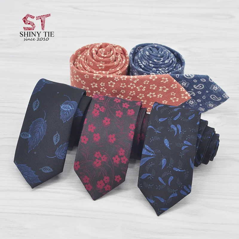 

2018 New Collections Cotton Men's Necktie Soft Narrow Floral Ties For Men Leaves Flowers Printed Solid Women Gravata Corbatas