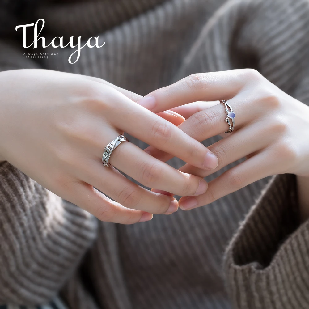 Thaya естественный синий свет лунный камень кольца влюбленных романтическое кольцо s925 Серебряные брони полосы для женщин винтажные элегантные ювелирные изделия