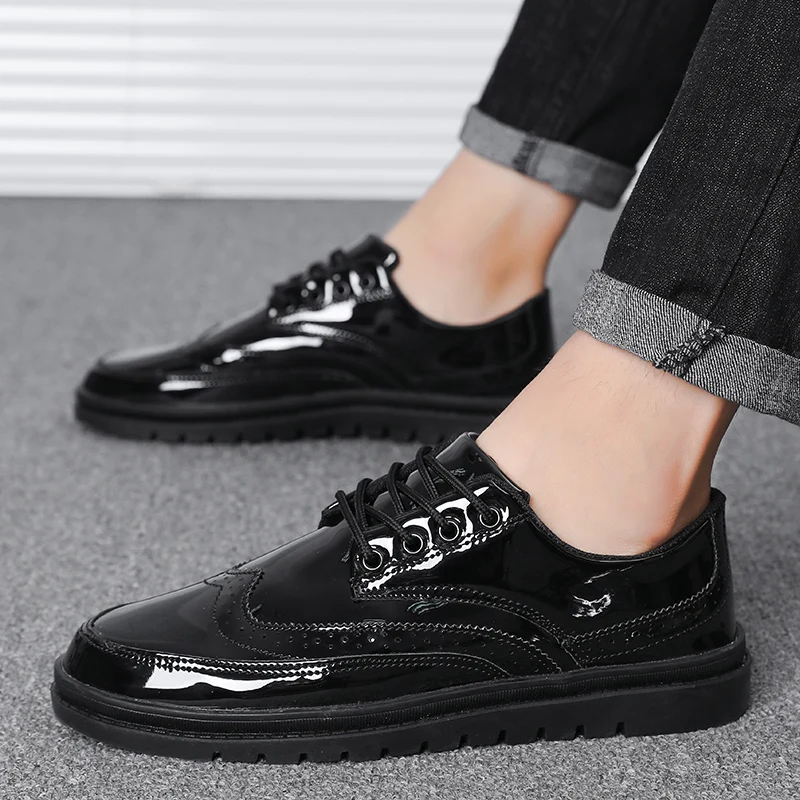 men's glossy black shoes