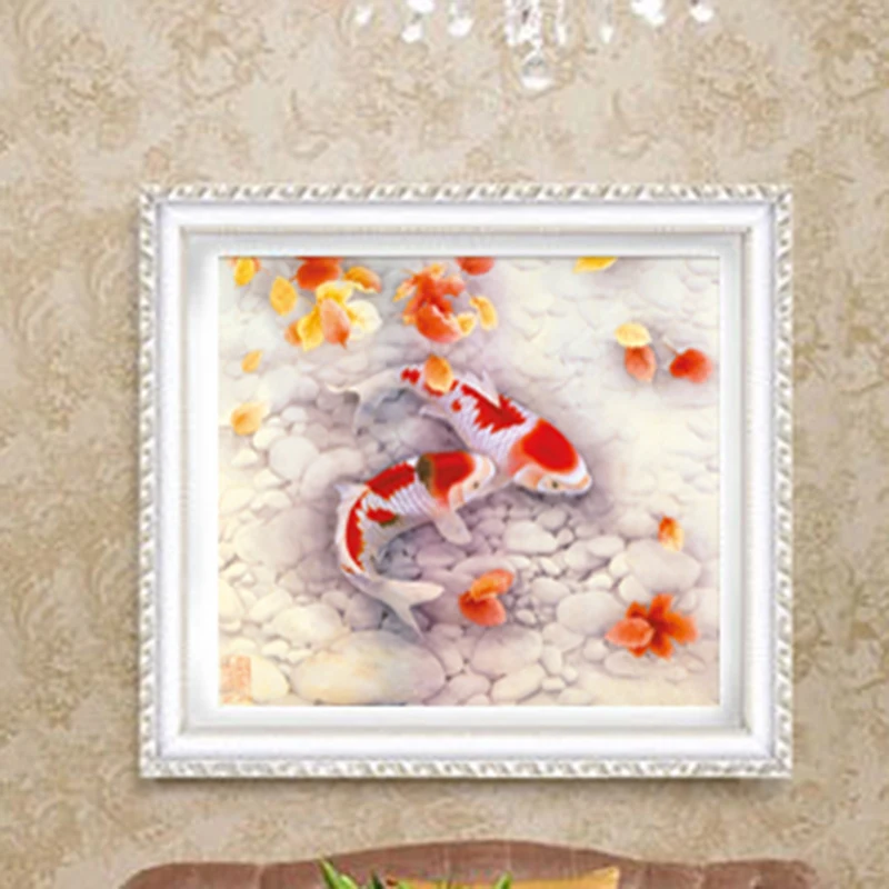 

Lucky Goldfish Pebbles Diamond Painting Full Kit Rhinestone Embroidery Cross Stitch Wall Painting Home Decor Round Diamond