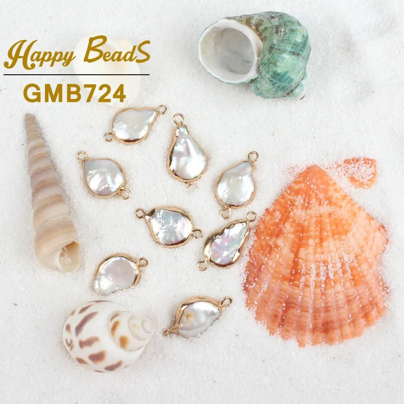 

12-15mm Natural Irregular Coin Oblate Gold Rim Pearl Freshwater Charm Beads For Jewelry Making DIY Bracelet Pendant Necklace