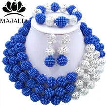 Модные нигерийские Свадебные африканские бусы комплект ювелирных изделий ожерелье из синего бисера браслет серьги набор ювелирных изделий P-1545