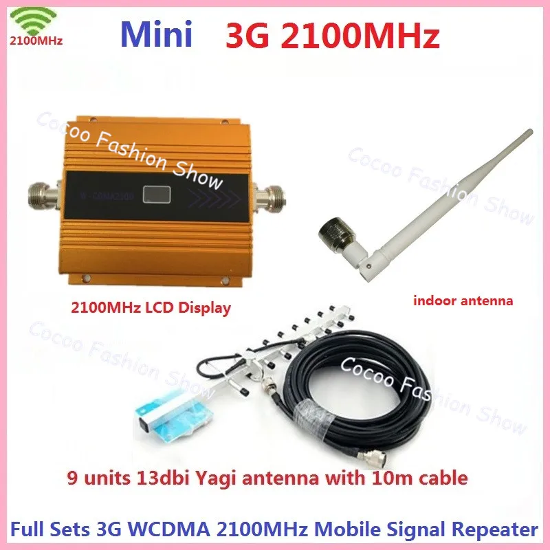 

LCD Display GSM Gold Mini W-CDMA 2100Mhz Mobile Phone Signal Booster ,WCDMA 3G Cell Phone Signal Repeater Amplifier + 3G Antenna