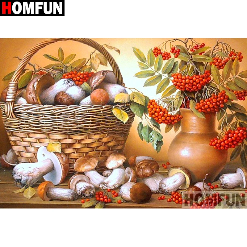 HOMFUN Full Square/Round Drill 5D DIY Diamond Painting &quotMushroom basket&quot Embroidery Cross Stitch 3D Home Decor A10494 | Дом и сад