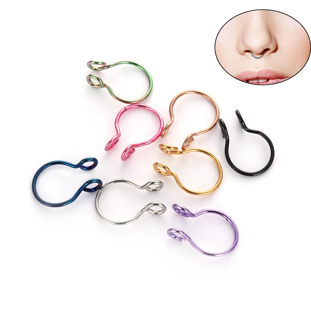 

8mm Stainless Steel Fake Piercing Cilp On Nose Ring Fake Faux Septum Ring Hoop Fake Nose Ring No Piercing Body Jewelry Unisex