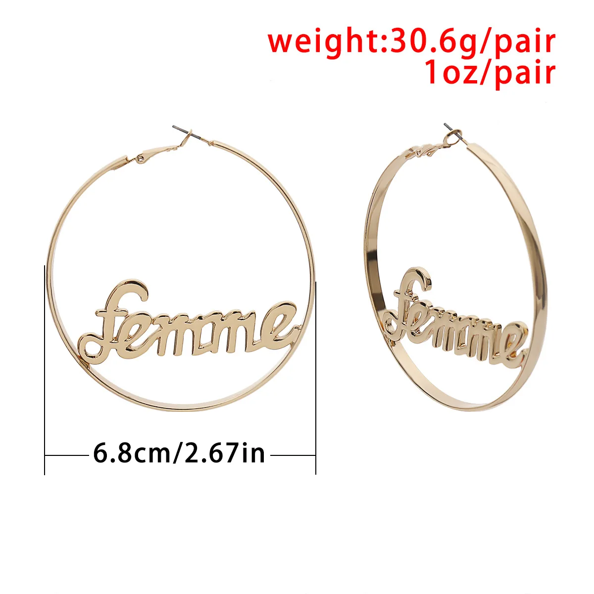 Минималистичные большие серьги-кольца золотого цвета с детскими буквами в виде колец геометрической формы для женщин - Окраска металла: femme
