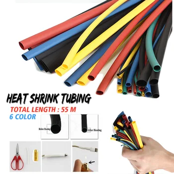 

55M 6Color Multi Color Polyolefin 2:1 Halogen-Free Heat Shrink Tubing Tube Assortment Sleeving Wrap Tubes