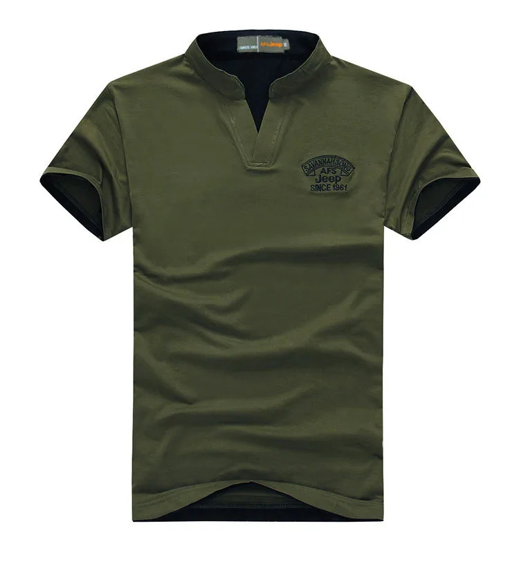 New 2017 summer Men Army Military V neck short Sleeve Cotton Slim