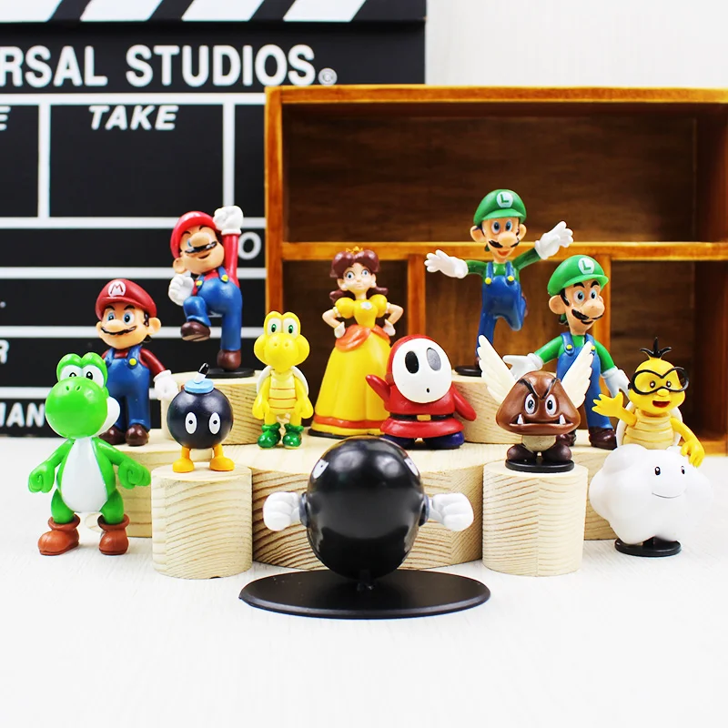

12pcs/set Super Mario Bros Luigi Daisy Goomba Yoshi Bullet Bill Action Figures Anime PVC Collection Figures toys
