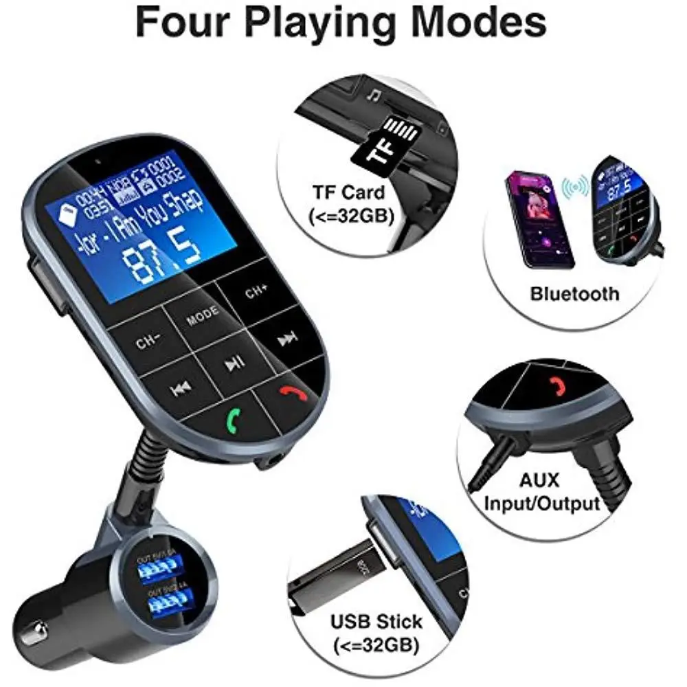 FM Car Chargers Transmitter, Bluetooth Wireless Radio Audio Adapter
