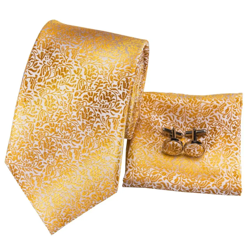 C-3164 Hi-Tie золотые цветочные шелковые галстуки для мужчин Hanky набор запонок Роскошные градиентные мужские галстуки для свадебной вечеринки Шелковый набор