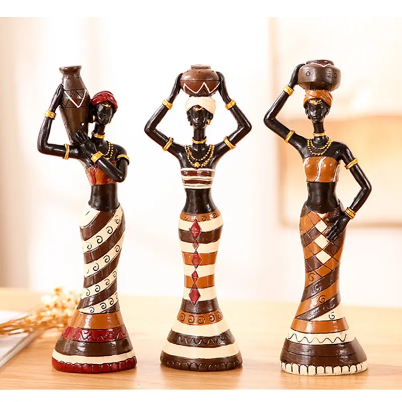 

3 Pieces/set Africa Woman Girls Doll Home Ornaments And Decoration Doll Figurine Resin Arts And Crafts R1070