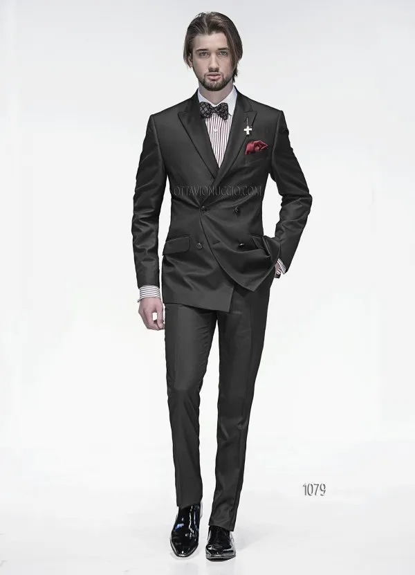 2018 Latest Coat Pant Designs Black Double Breasted Italian Formal