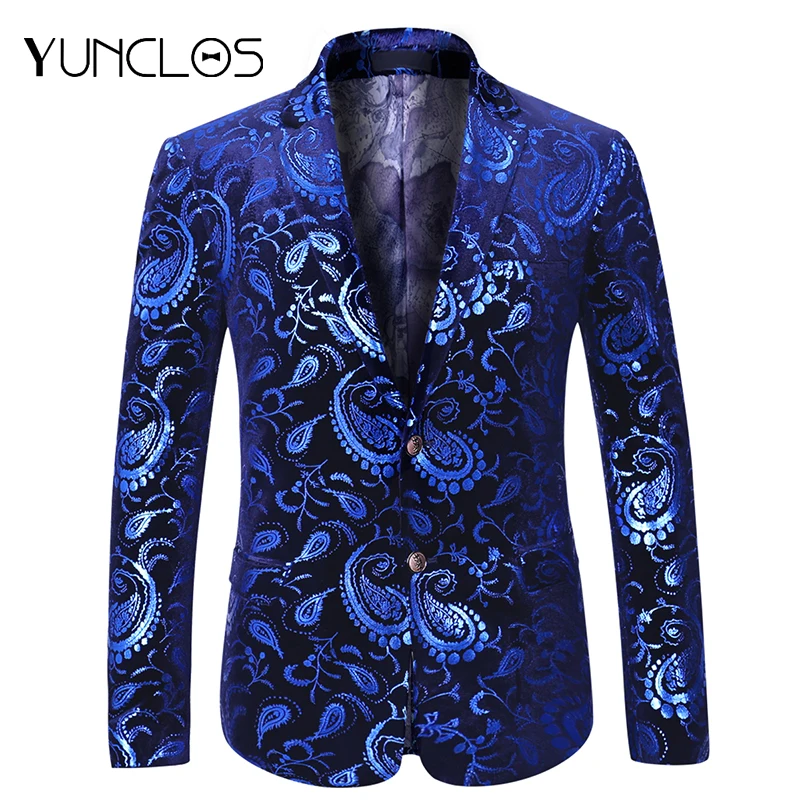 

YUNCLOS 2019 Paisley Bronzing Men's Suit Blazer Slim Fit Suit Jacket For Men High Quality Casual Wedding Party Male Blazers