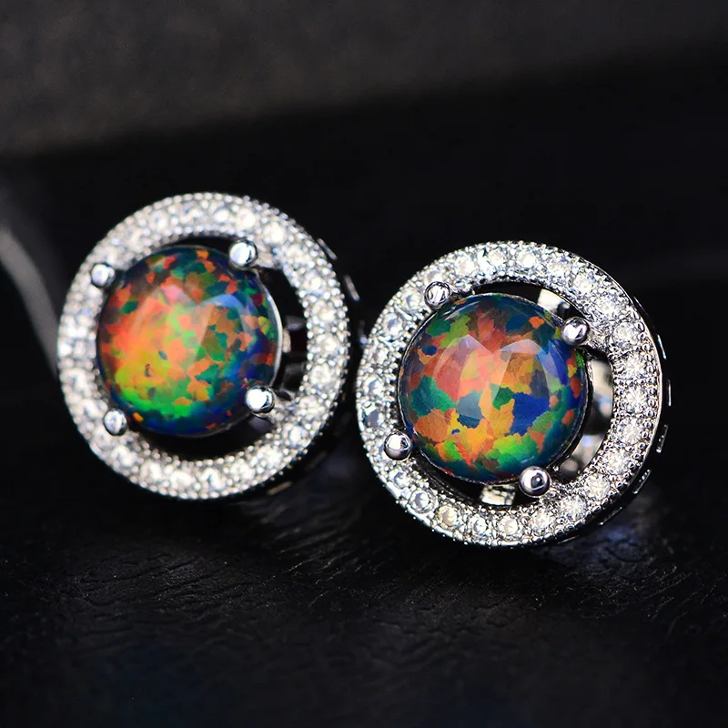 Fashion Summer Style Fire Opal Stud Earrings for Women Wedding Jewelry