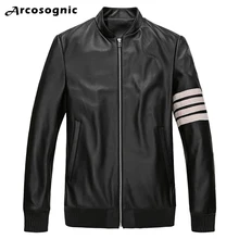 Куртка из натуральной кожи мужская Тонкая черная кожаная куртка-бомбер для мужчин осень стиль вышивка натуральная кожа куртка мужская M-5XL
