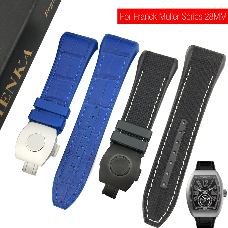

28mm Rubber Silicone Watch Bracelets Nylon Watch Strap Folding Buckle Replacement Watchband Suitable for Franck Muller Watch