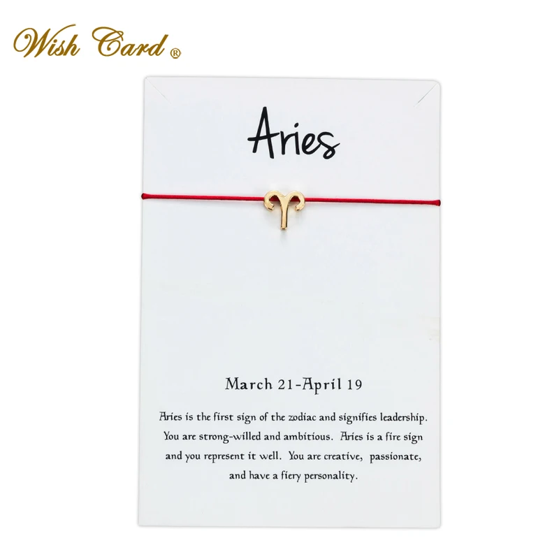 

Wish Card Gold Aries Constellation Card Bracelet for Women Adjustable Red String Rope Bracelets Family Friendship Gift CN128