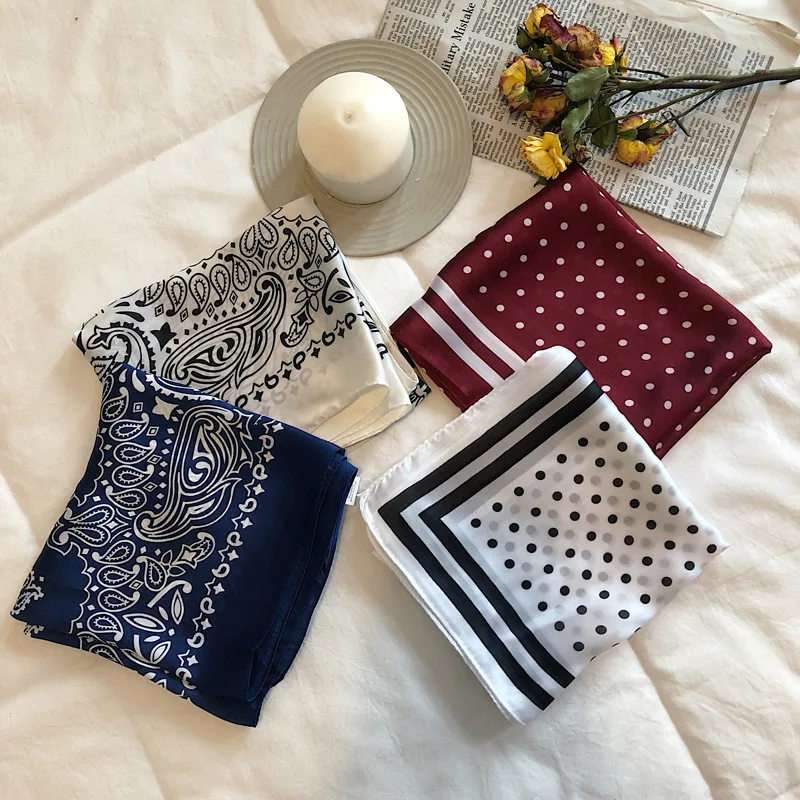 

Summer Small Kerchief Female Joker Temperament Contrast Color Artistic Like Silk Professional Small Scarf Joker Chiffon Scarf
